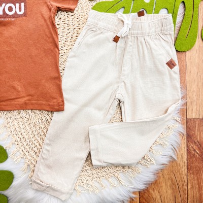 Conj. Camiseta Be You e Calça em Linho - Ferrugem e Areia